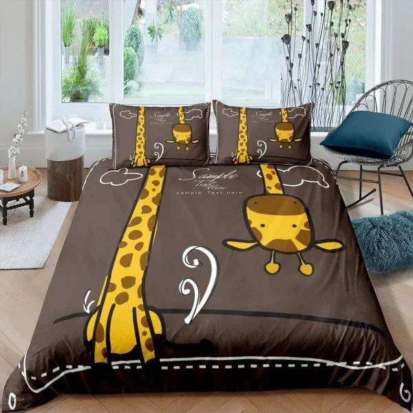 Пододеяльник с изображением жирафа из мультфильма King Queen Тропические животные Комплект постельного белья для детей Мальчики Девочки Милая дикая природа Полиэстеровый пододеяльник