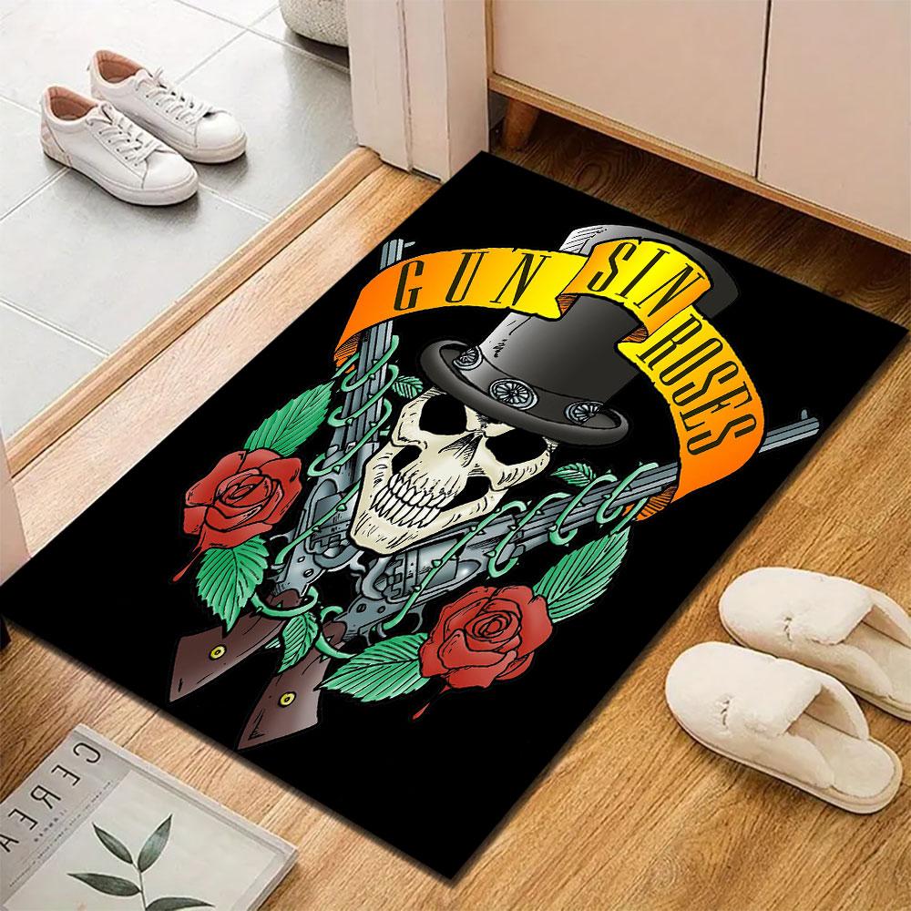 Skull with Guns and Roses Design Patterned carpet, suitable as a non slip play mat for the living room and bedroom sofa