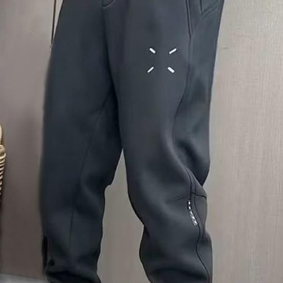 Men Pants Drawstring Elastic Waist Ankle-banded Patchwork Casual Soft Warm Pockets Loose Ninth Pants