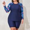 Купальники больших размеров с длинным рукавом и цветочным принтом для женщин, двухсекционный купальный костюм