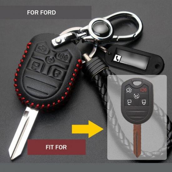 Leather Car Key Fob Case Cover Holder For FORD FOCUS FUSION EDGE EXPLORER F150