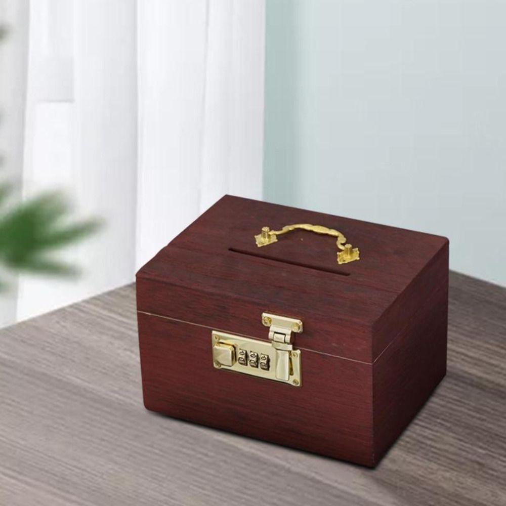 Money Jar Treasure Storage Box Vintage Style Wooden Treasure Chest Box New Piggy Bank Organizer