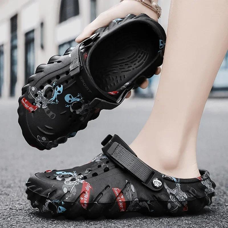 Сандалии мужские летние туфли граффити одежда нескользящие износостойкие сандалии удобные высококачественные пляжные тапочки для мужчин