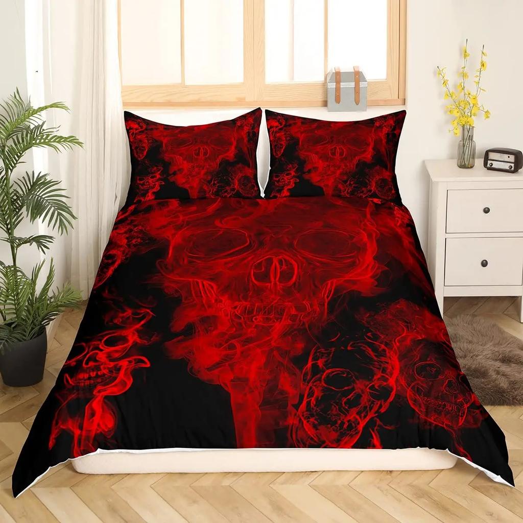 Skull Duvet Cover Golden Crown Bedding Set,3D Printed Halloween Skull With Two Beauty Quilt Cover Set,Crown Comforter Cover