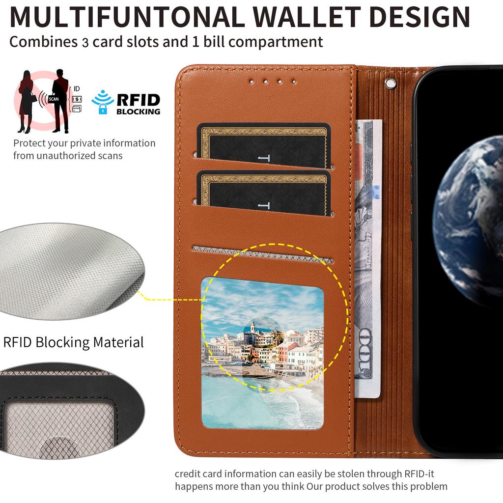 For Samsung Galaxy A16 4G/5G Case RFID Blocking PU Leather Wallet Flip Phone Cover with Wrist Strap