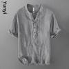 Men's Chinese-Style V-Neck Linen T-Shirt - Retro Casual Short-Sleeve, Lightweight and Loose Fit