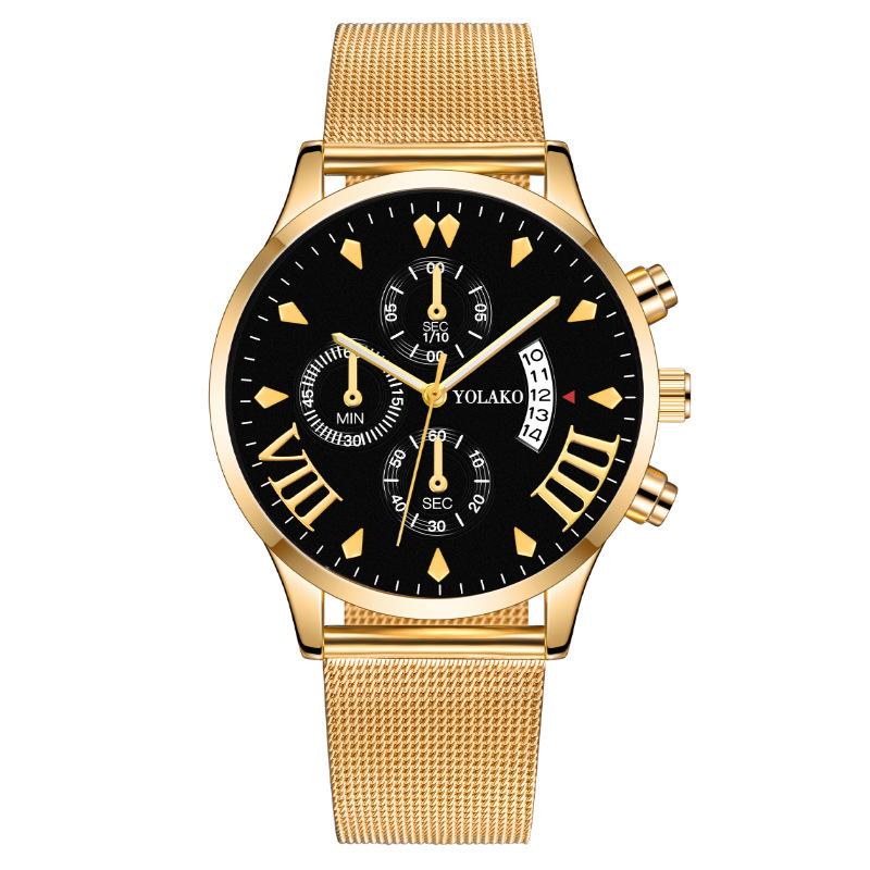 Модные мужские часы с трехглазым календарем, мужские часы, миланские кварцевые часы с сетчатым браслетом