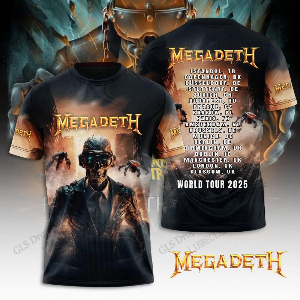 Тяжелый металл Рок-группа Megadeth 3D-печать Креативный Хип-хоп Крутой Топ Летний Мужской Повседневная Мода Короткий рукав Круглый вырез Одежда