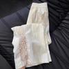 Lace Patchwork Sweet Pants Women Casual Korean High Waist Fashion Straight Trousers Loose Chic Female Summer Design Pants
