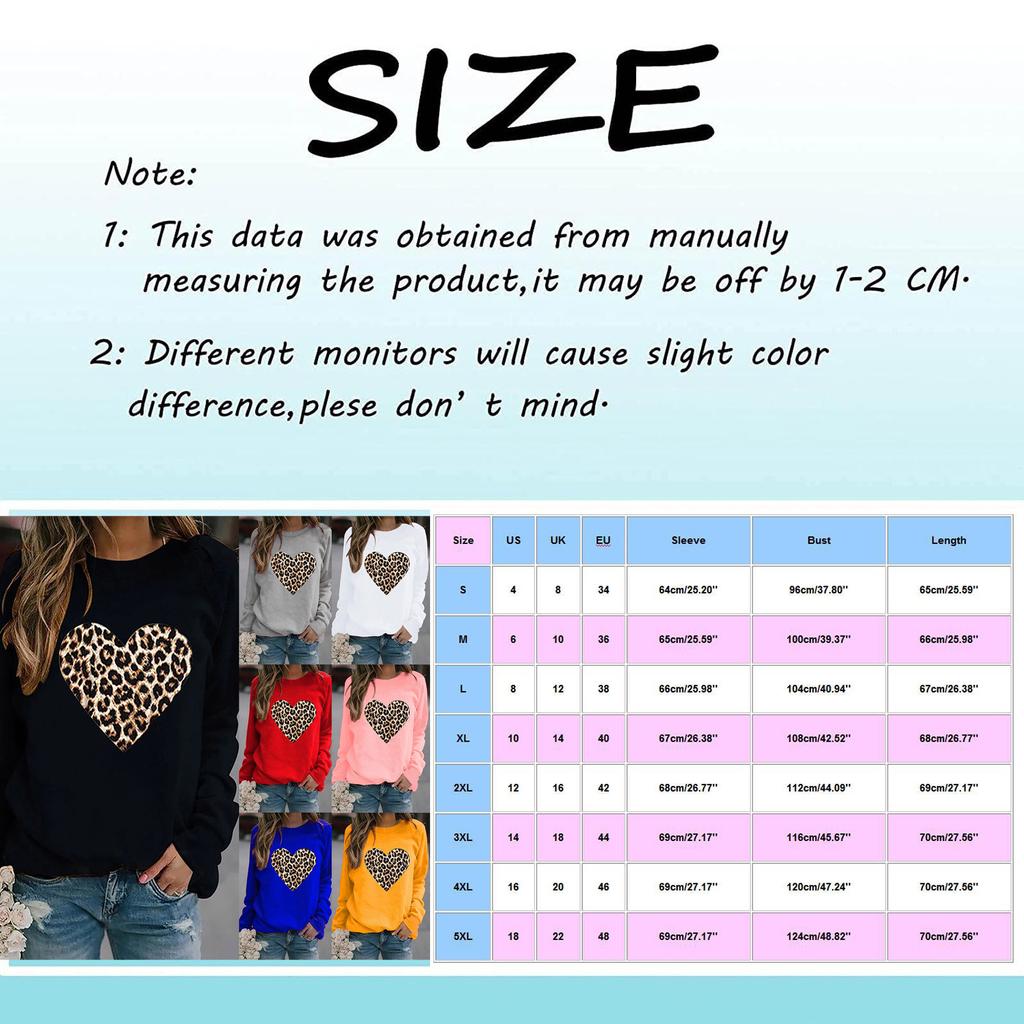 Women Casual Fashion Leopard Print Love Hoodless Plus Fleece Long-sleeved Sweater Top