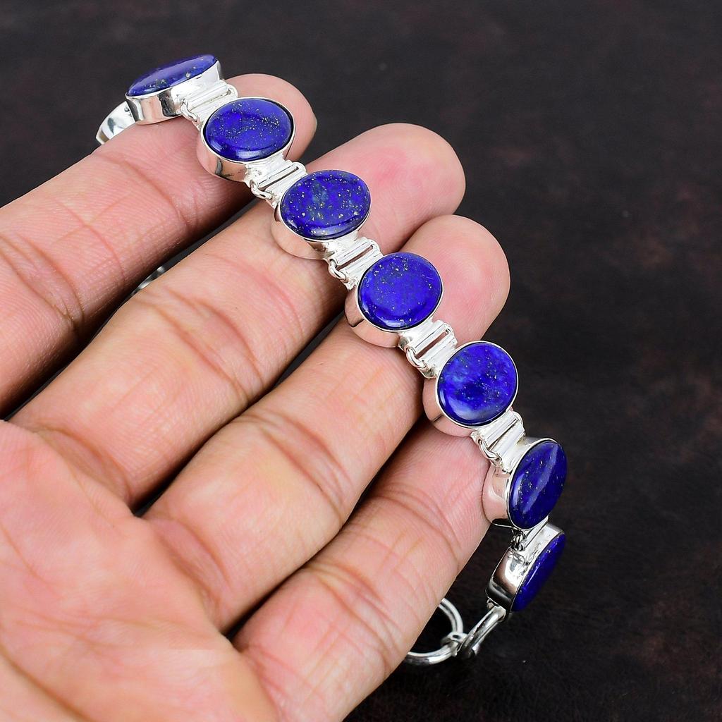 Браслет из лазурита, браслет из настоящего драгоценного камня, уникальная бижутерия ручной работы, браслет из стерлингового серебра 925 пробы, регулируемый браслет-цепочка, подарки для него