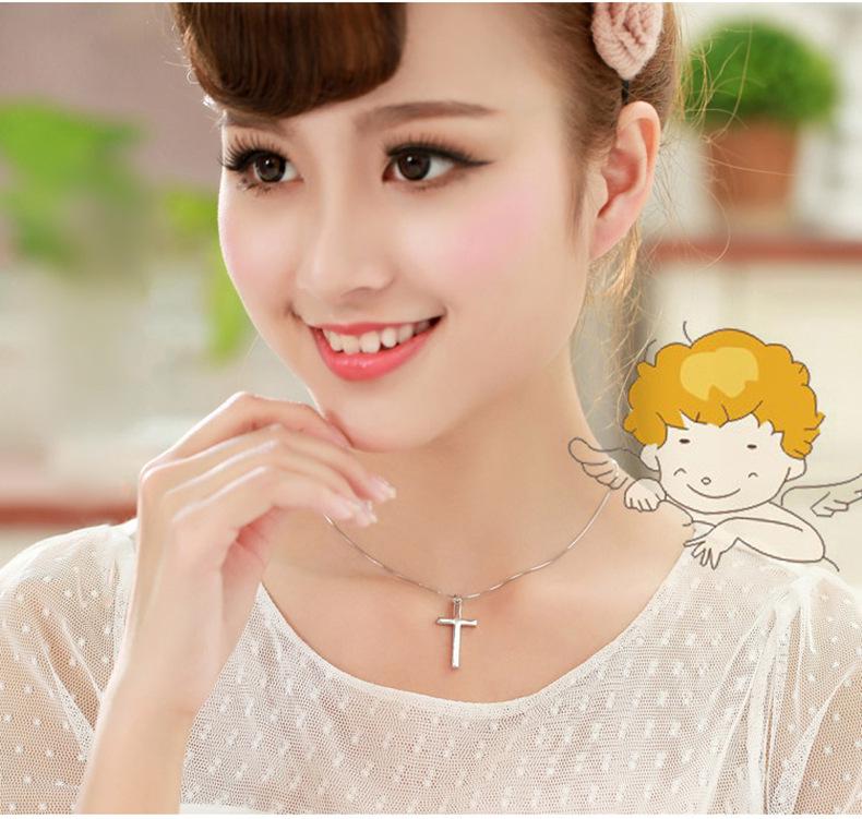 S925 Sterling Silver Smooth Cross Pendant Necklace for Men and Women - Versatile Long Sweater Chain