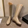 Knight Boots 2025 New Style Women's Knee Long Boots Leather Boots High Autumn Mid Boots Women's Single Boots