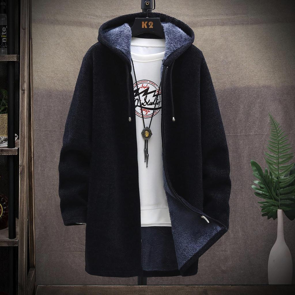 Autumn And Winter Men's Fashion Loose Cardigan Warm Lapel Hooded Jacket Sweater