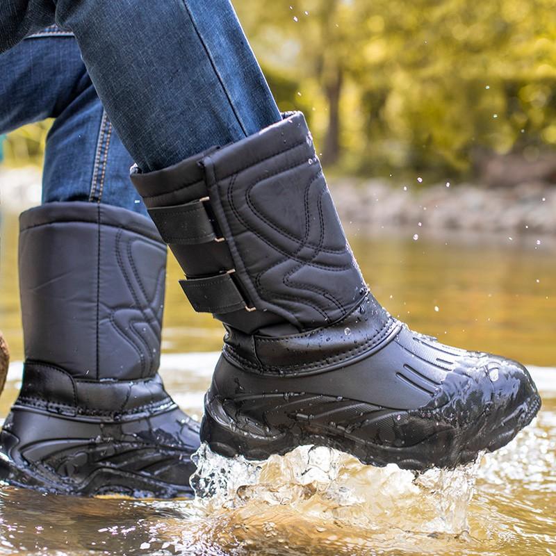 Autumn and Winter Thickened Large Size Men's Waterproof Outdoor Snow Boots Mid-calf Liner Padded Cotton Fishing Boots