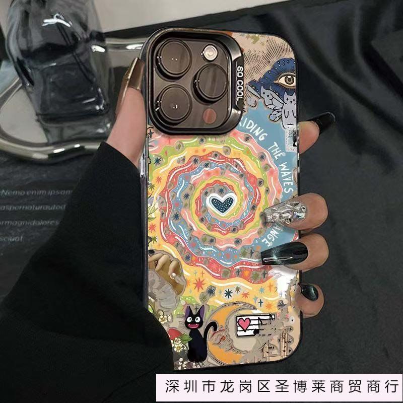 Подходит для чехла на мобильный телефон Apple 12/13 iPhone16 разноцветный вихревой кот 15promax матовый серебристый XS