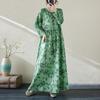 Новые женские платья с длинным рукавом с круглым вырезом и принтом, модные повседневные длинные платья больших размеров, свободные зеленые платья в пляжном курортном стиле