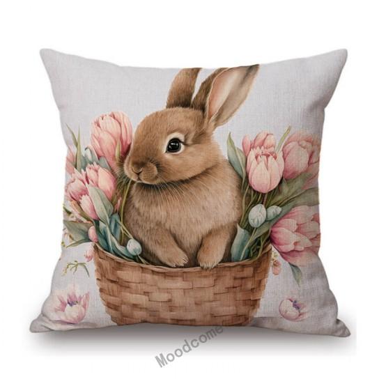 Happy Easter Day Cute Bunny Rabbit Home Decoration Sofa Throw Pillow Case Lovely Cozy Children Room Chair Cushion Cover Case