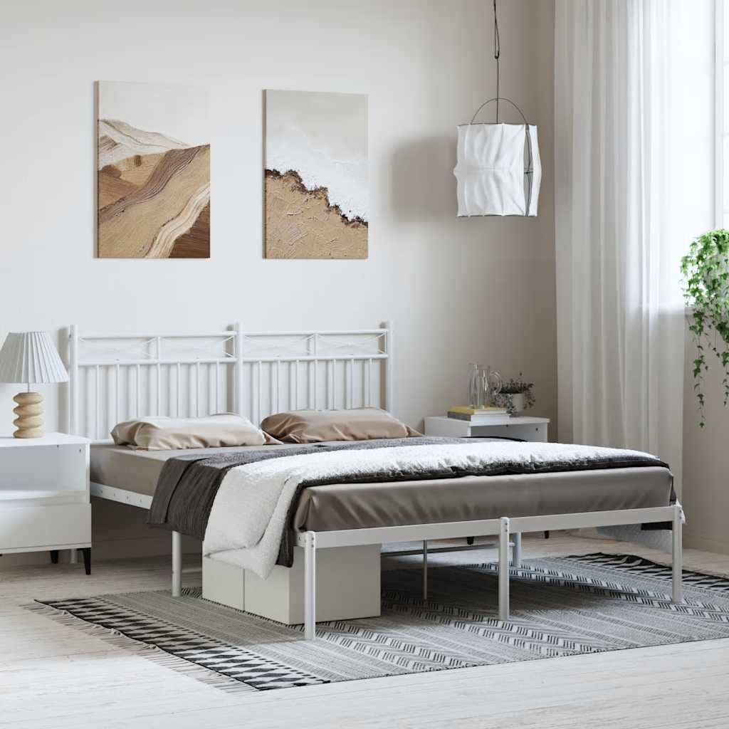 Metal Bed Frame with Headboard White 135x190 cm