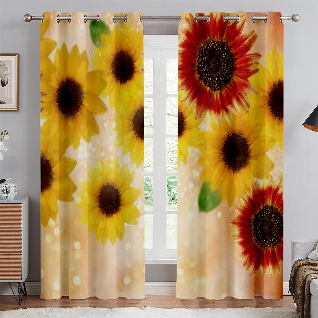 Красочные цветочные шторы, 3D-печать Sunflower Sunshine, детская комната, гостиная, украшение для кабинета, карман для штанги, 2 шт.