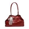 PU Leather Shoulder Bag Tote Bag with Bow Lace Pendant Versatile Armpit Bag Solid Color Large Capacity Underarm Bag Travel