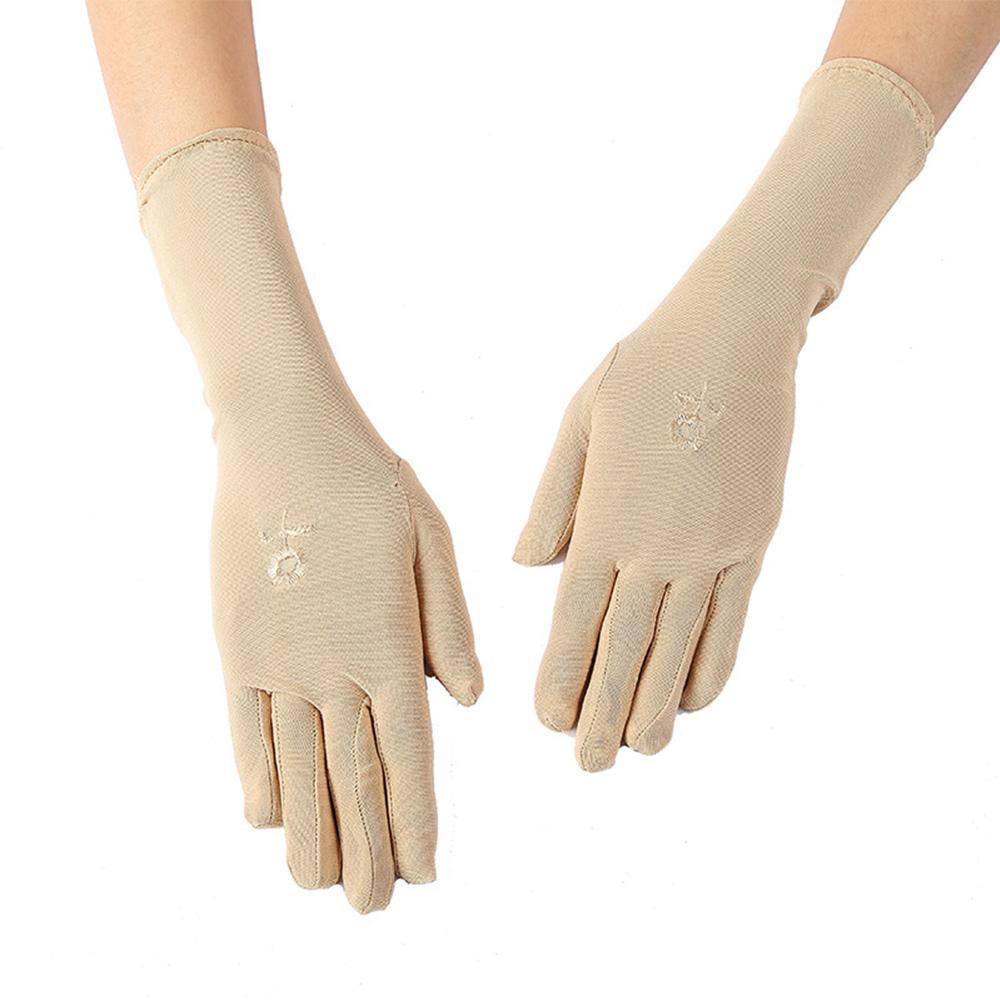 Ladies Spring Anti-slip Mid-long Embroidered Stretch Mittens Driving Glove Sunscreen Gloves Anti UV