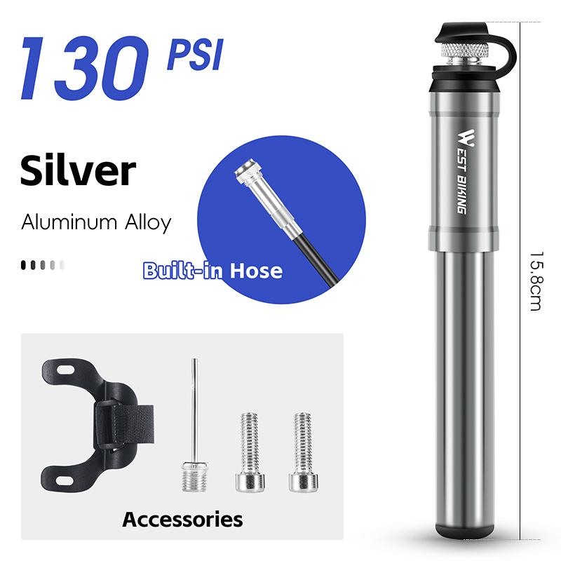 WEST BIKING Mini Bicycle Pump 130PSI Portable Schrader/Presta Valve Inflator Aluminum Alloy MTB Road Bike Tire Hand Air Pump