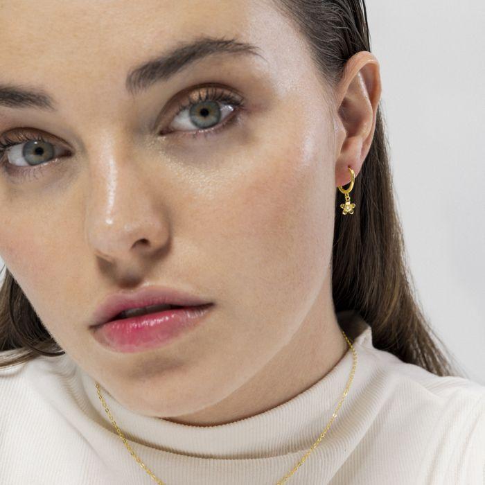 Boucles d'oreilles - Luxenter - Fleur - Argent 925 - Or jaune 18k - Zirconium étincelant