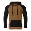 Mens Long Sleeve Drawstring Hoodie Sweatshirt , Classic Color Block Crew Neck Pullover with Kangaroo Pocket for Autumn Winter