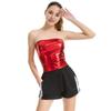 Women Stretchy Strapless Metallic Boob Tube Bandeau Top Off Shoulder Shiny Crop Top Festival Club Dance Tube Tops