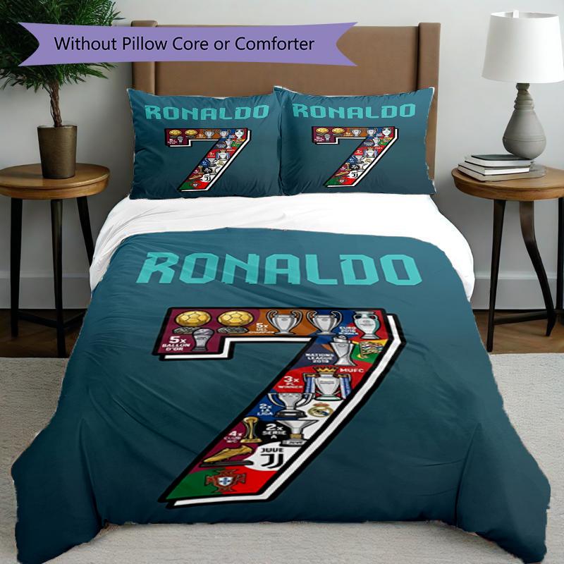 3pcs Duvet Cover Set (1*Duvet Cover + 2*Pillowcase, Without Core),football star Print Bedding Set, Bedroom Decor, All‑Season, Birthday Gift