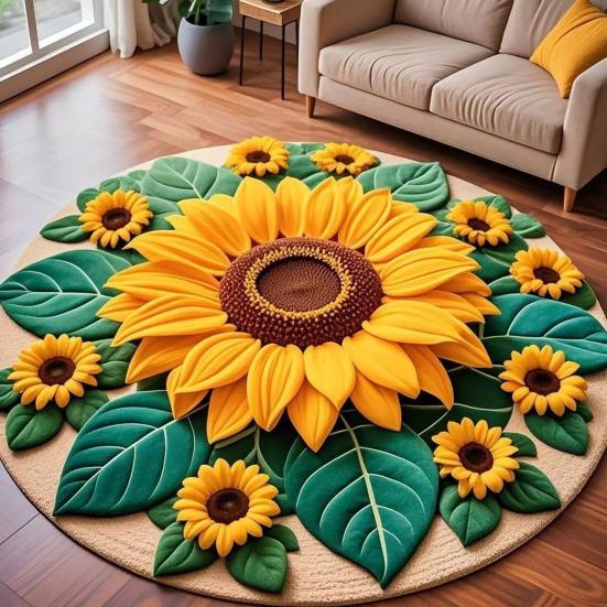 3D Sunflower Area Rug Absorbent Quick Dry Plush Diatomaceous Earth Floor Mat Non-slip Living