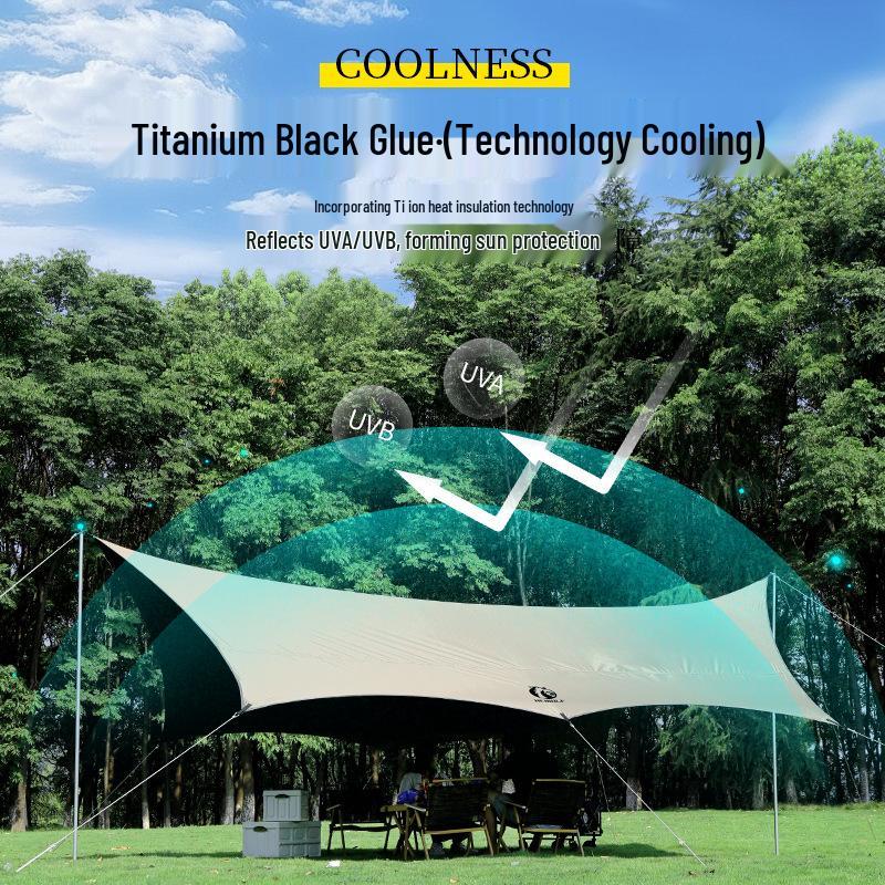 Black Vinyl Outdoor Canopy: Portable, Rainproof, Sun Protective Sunshade for Camping and Beach.