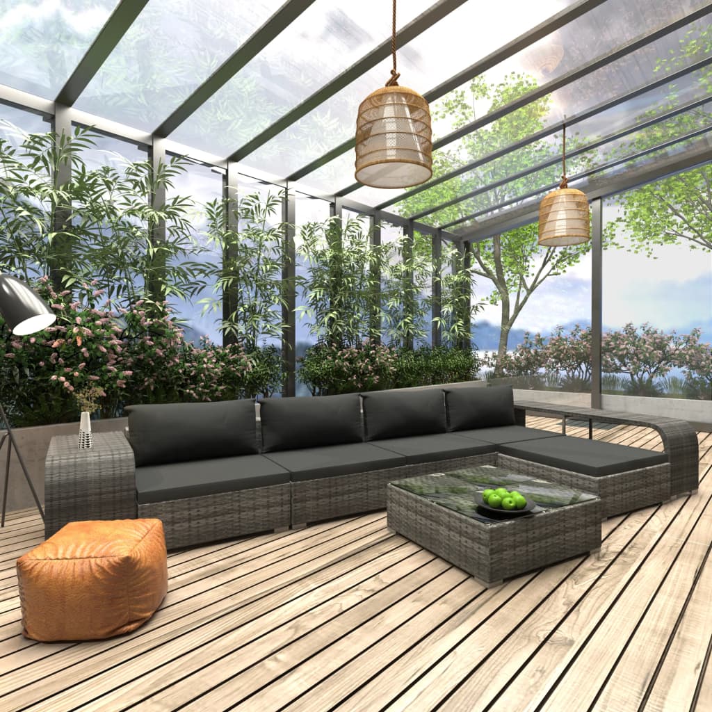 8 Piece Garden Lounge Set with Cushions Poly Rattan Gray