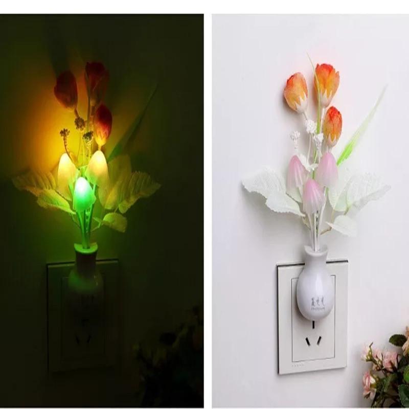 Креативный тюльпановый сиреневый ночник с мягким романтическим датчиком, лампа для детской кровати