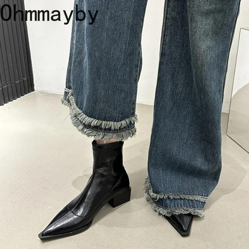 Fashion Autumn Women Ankle Boots Shoes Fashion Pointed Toe Ladies Short Boot Square Low Heel Casual Winter Women's Footwear