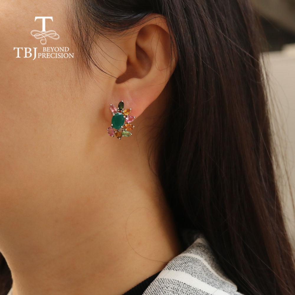 Роскошные серьги-кольца с многоцветным турмалином и натуральным зеленым агатом, комплект ювелирных изделий из стерлингового серебра 925 пробы, ювелирные изделия, подарок на годовщину