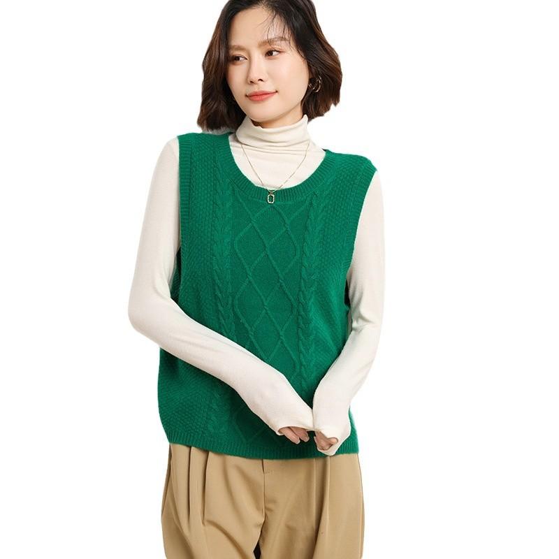 Кардиган-жилет жаккардовой вязки с круглым вырезом для женщин на осень и зиму. Новый свободный и универсальный вязаный жилет без рукавов. Теплый топ.
