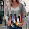 Cat Pentagram Print Women Tshirts Ladies Tops Long Sleeve V-neck Pullover Femme T-shirts T Shirt For Women