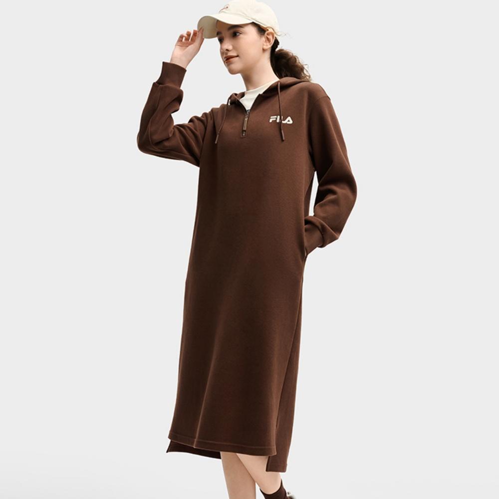 Fila Оригинальное крутое нишевое трендовое платье с капюшоном и длинными рукавами женские платья печеночно-красный F51W539303FDK