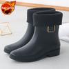 Women's Short Shaft Waterproof Rain Boots with Thermal Lining Nonslip Student Rubber Shoes Warm Comfortable Shoes for Women