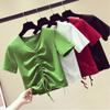 Sexy V Neck Tshirt Women Drawstring Short Sleeve Tee Casual Ruched Tank Tops Fashion Crop Top Ladies Summer T Shirt Streetwear