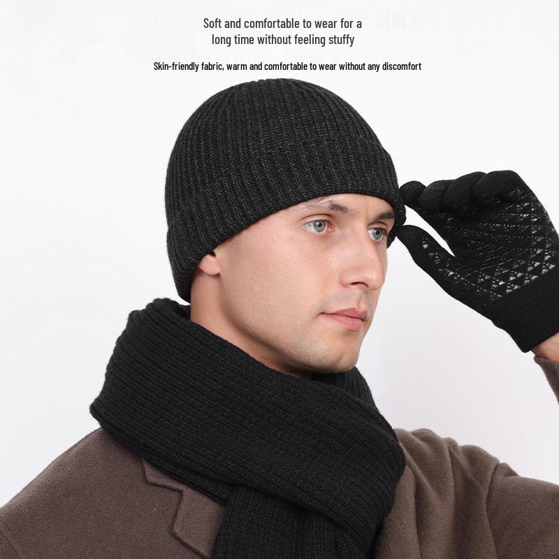 Мужская шерстяная шапка-бини для больших голов - Толстая, теплая, дышащая, влагоотводящая, идеально подходит для осени и зимы