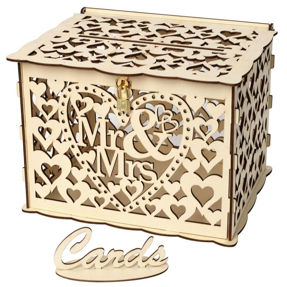 Wood Hollow Sign-in Box 25*20*18.3 CM Wedding Card Box Wedding Money Box Holder Graduation
