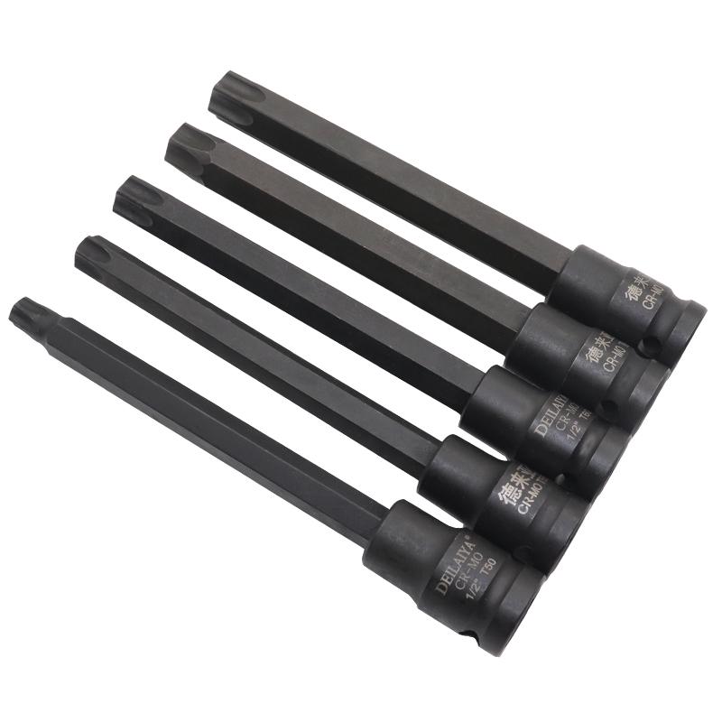 Набор шестигранных торцевых головок 1/2 дюйма с битами Torx, шлицевыми T30, внутренним шестигранником T40, внутренним T45 и трещоткой с удлинителем, 6-гранной