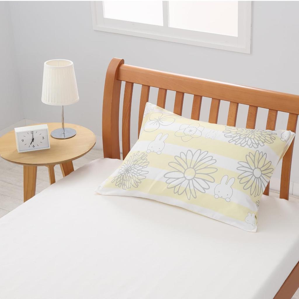 Наволочка Nishikawa Miffy Fits с внутренней подушкой PJ04140034, 63x43 см, Стирка, Двусторонняя, Чехол, DB4601, В полоску, Цветочный, Желтый,
