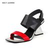 2024 New Elegant Square Toe Ladies Shoes High Heels Pumps Genuine Leather Sandals Sexy Metal Decoration Party Summer Shoes Woman
