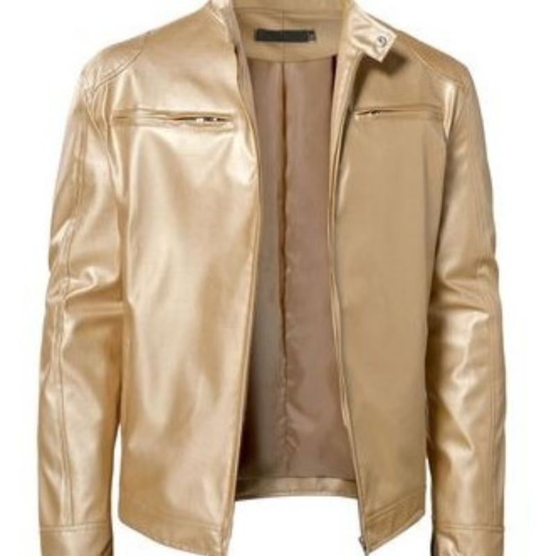 Мужская куртка из натуральной кожи черного и коричневого цвета со стойкой, застежкой-молнией спереди, нагрудными карманами и регулируемыми манжетами