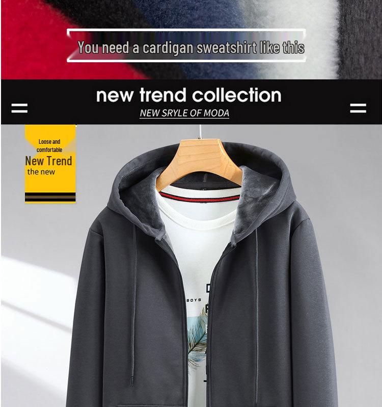 Мужская толстовка с капюшоном на молнии большого размера с флисовой подкладкой - Толстая, свободного кроя для осени и зимы