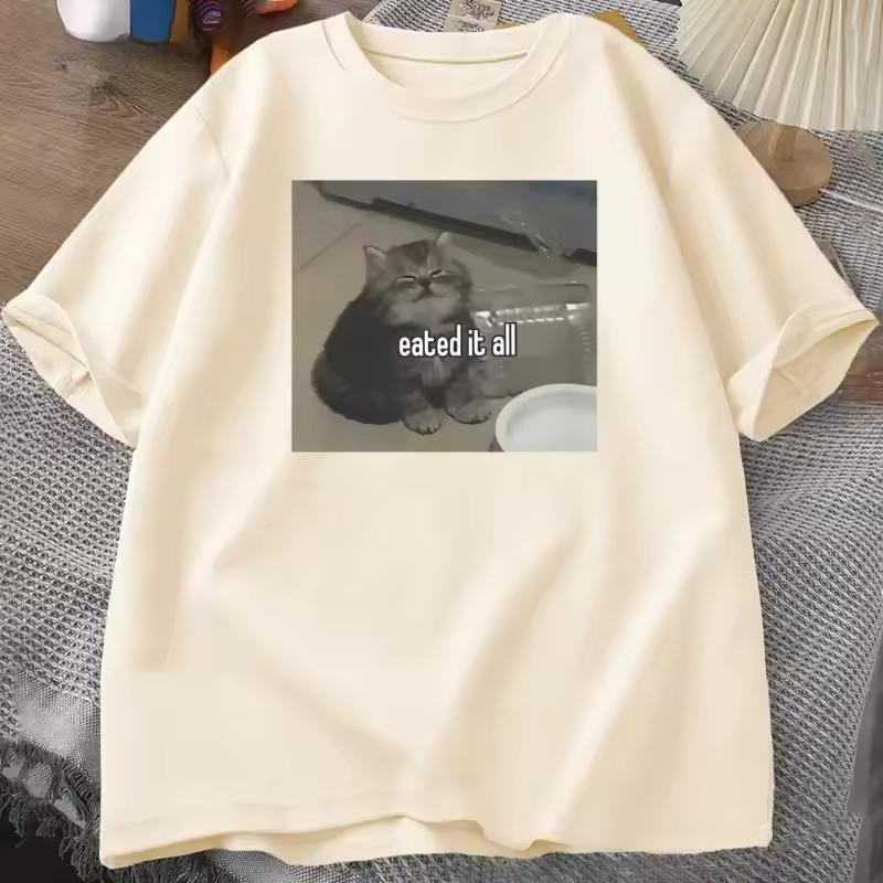 Funny Cat Meme T-shirt Cute Kitten Lover Tshirt Short Sleeve Graphic T Shirts Printed T-shirts Casual O Neck Women Tees